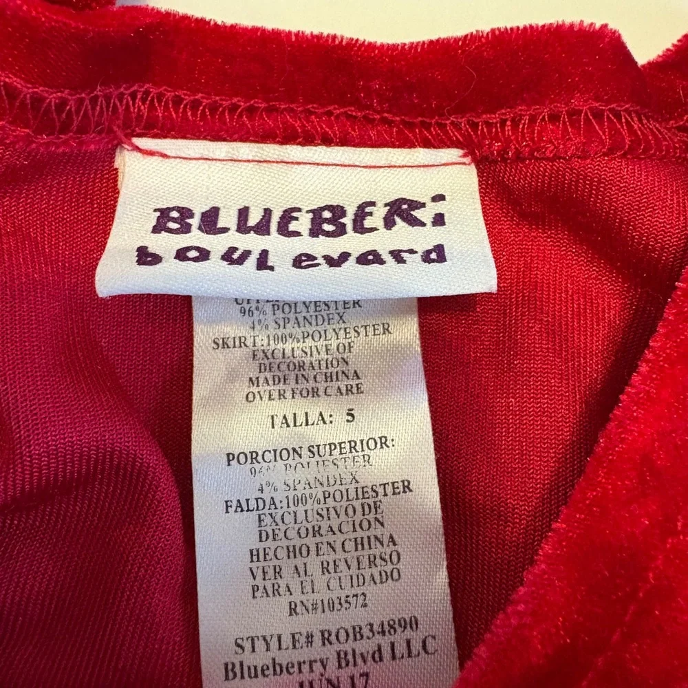 Blueberi Boulevard Girls 5 Christmas Holiday‎ Dress Red Velour Gold Shimmer Bow